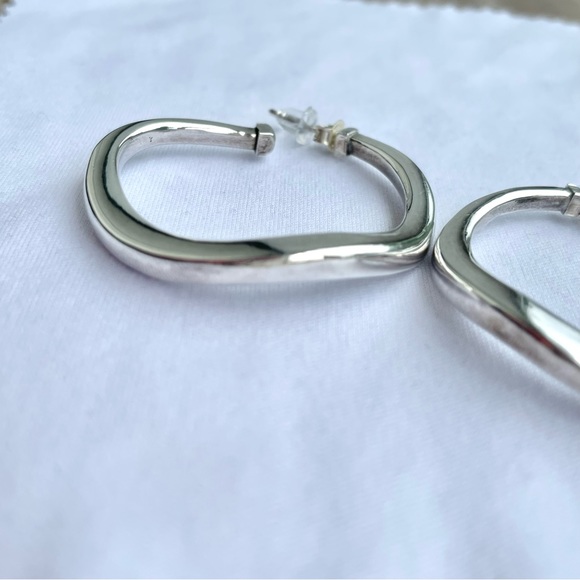 Sterling Silver Irregular Spiral Shaped Hoop Earrings with Post Closure - Picture 2 of 6